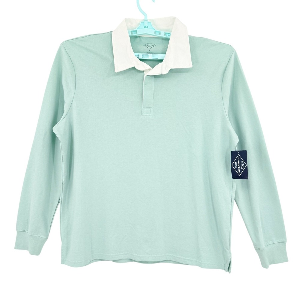 St Johns Bay Men's Long Sleeve Blue Haze Polo Shirt Size Large NWT